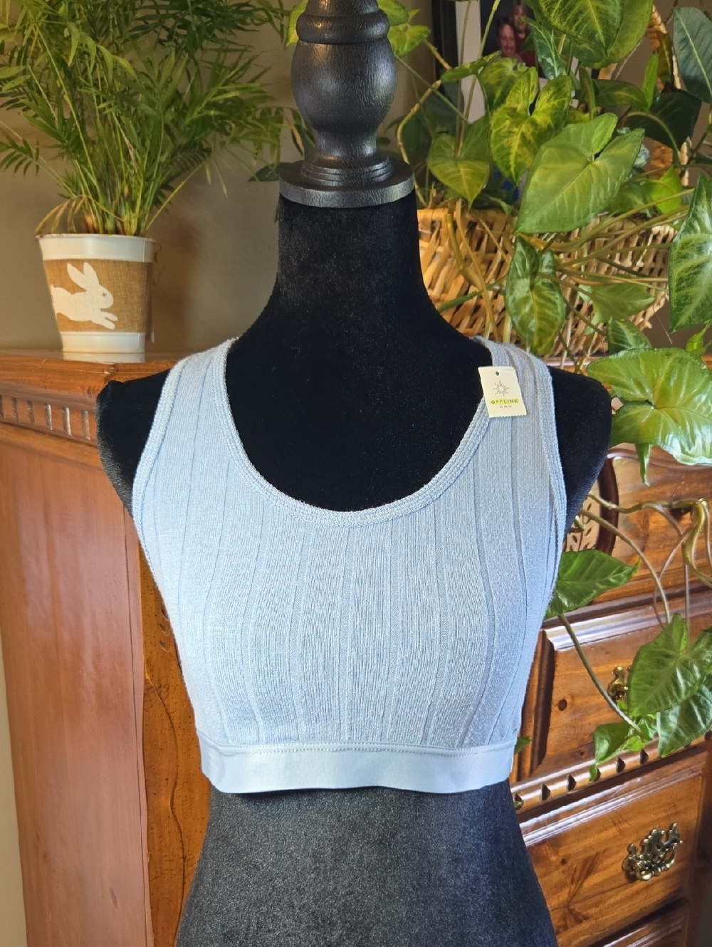 Aerie Offline Recharge Pale Blue Ribbed Sports Bra Size Large NWT